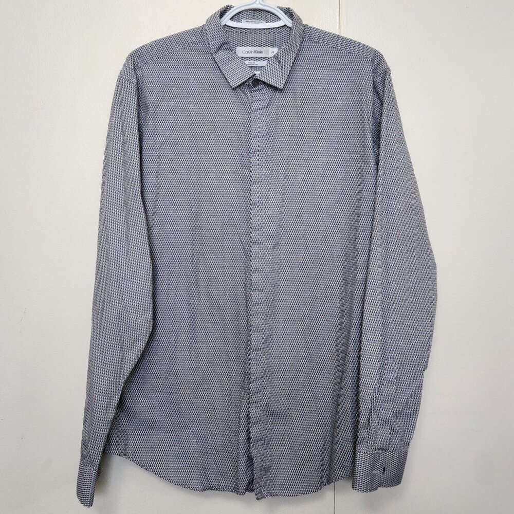 Calvin Klein Men's Black and White Micro Check Dress Shirt